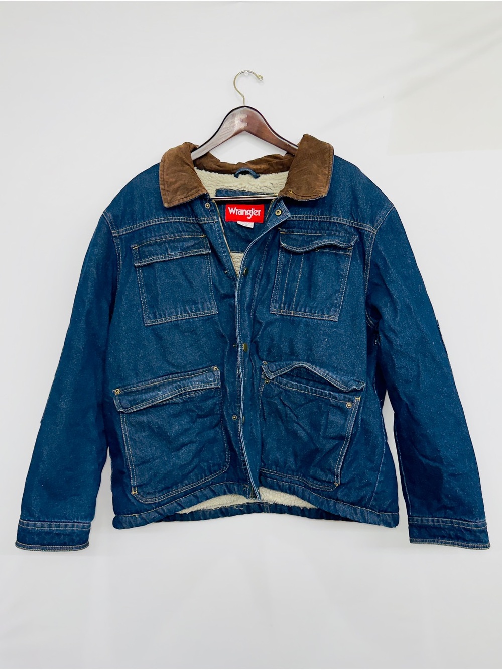 VTG 90’s WRANGLER Denim Sherpa Lined Chore Coat Barn Jacket Trucker Mens 2XL